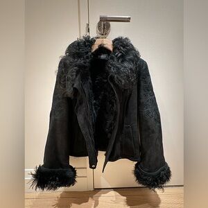 Gucci Black Leather Shearling Jacket - Size IT 40